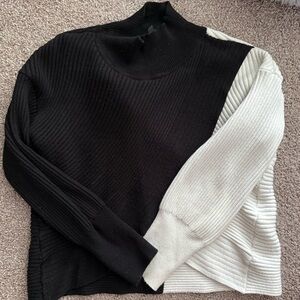 Express Black and Cream Ribbed Women's Sweater